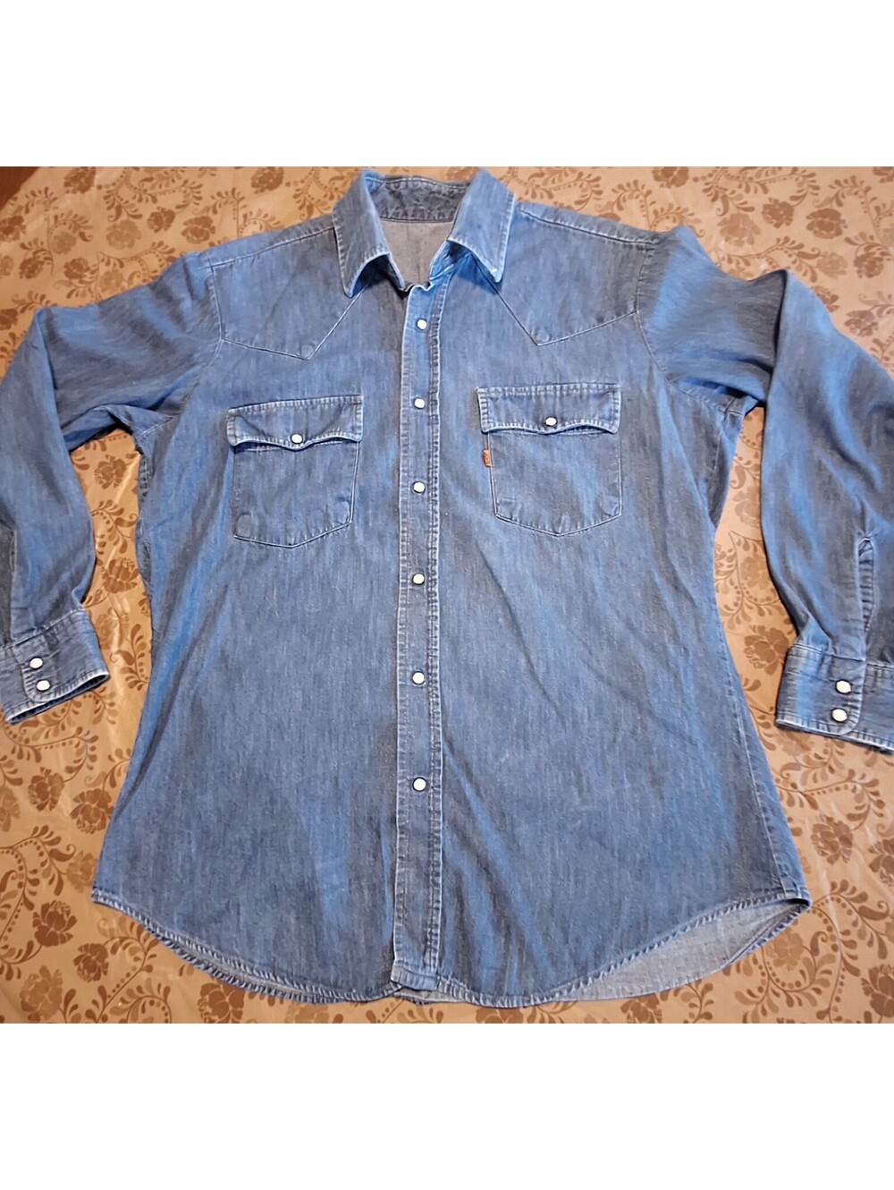 VTG Levis for Men Denim Shirt Orange Tab Pearl Button Down Size Lg